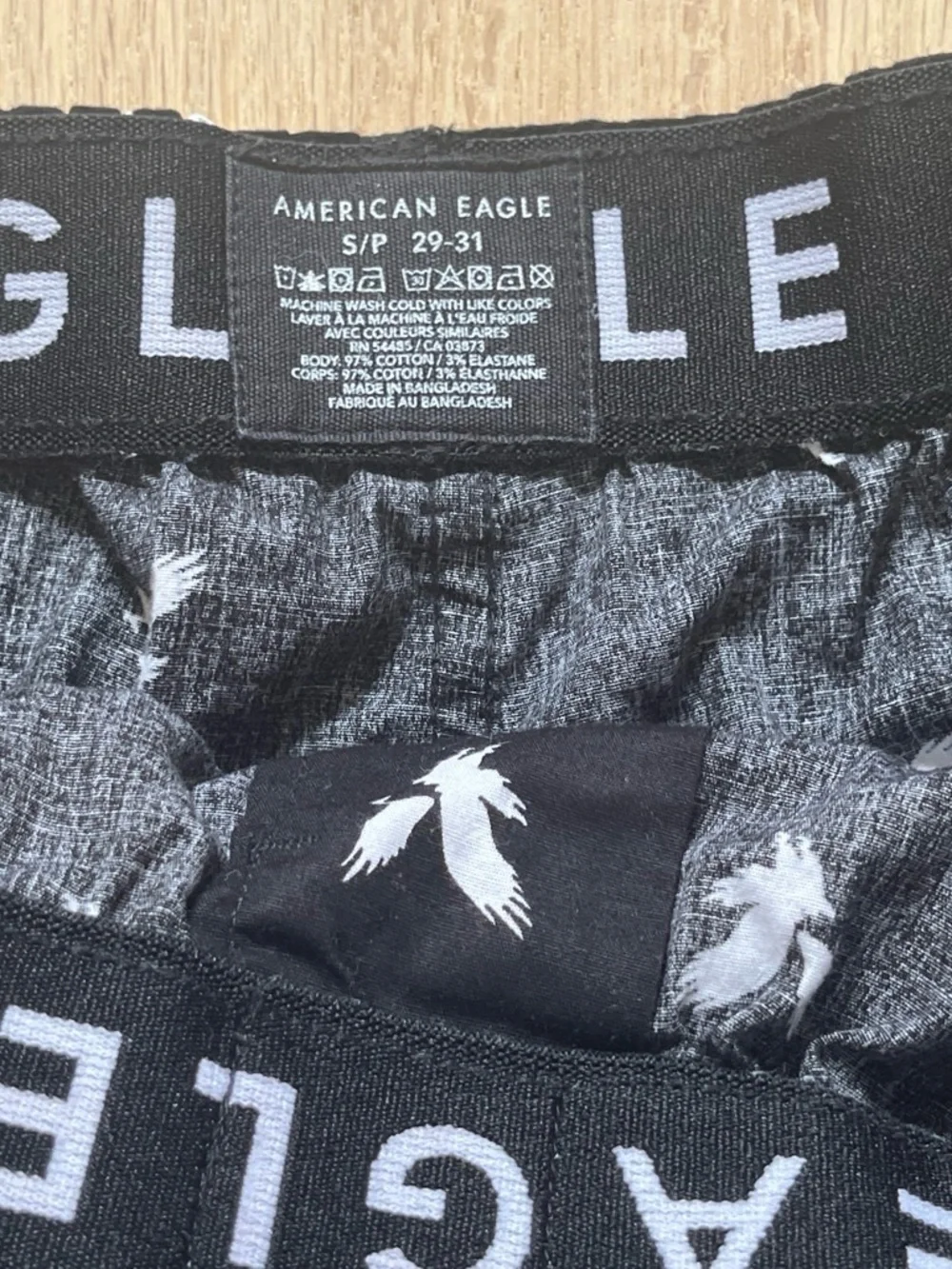 Women’s American Eagle Black Boxer Shorts with white eagle print